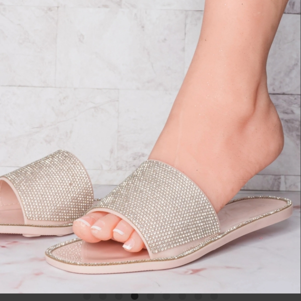 Rhinestone Crystal Jelly Slides - Womens Bling Embroidered Sandals